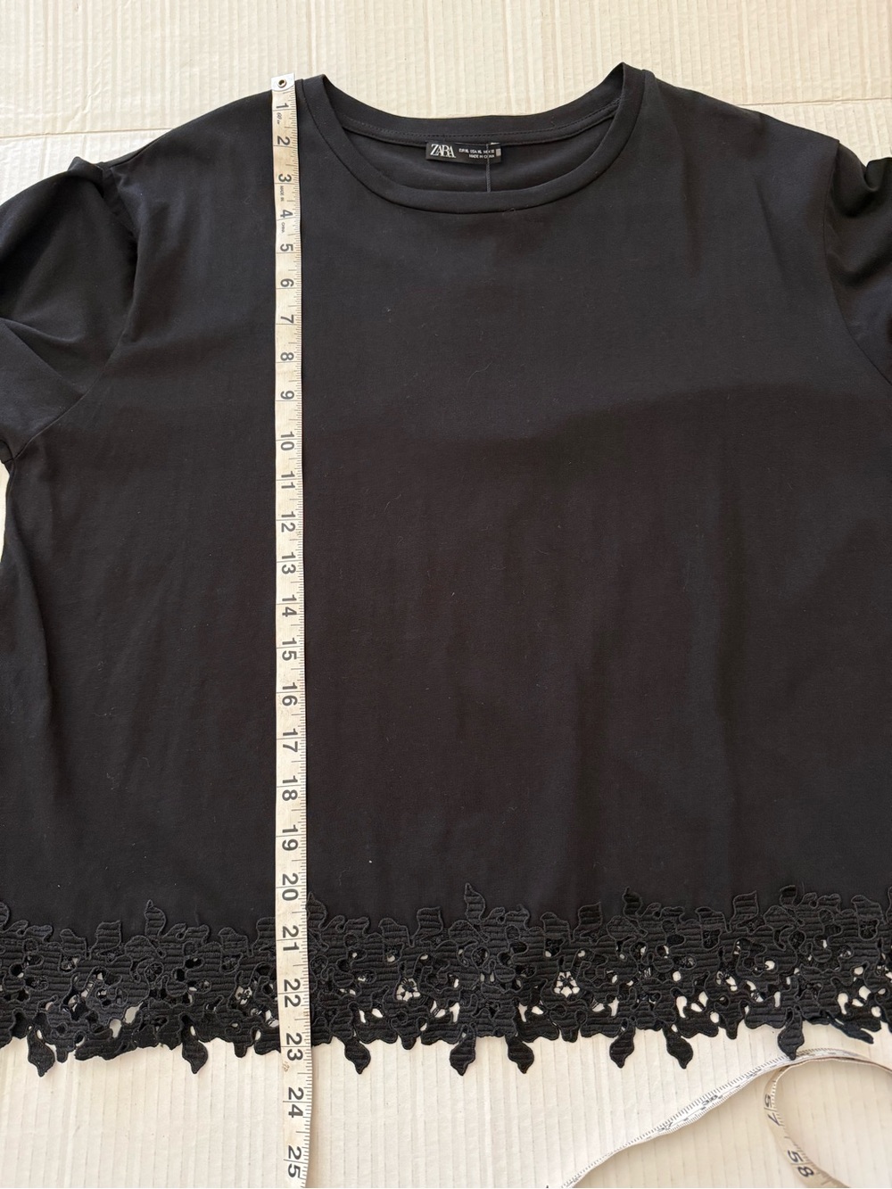Zara Black Lace Trim Blouse Sz XL Cotton Short Sleeve Boxy Witchy NWT Minimalist - Picture 11 of 16
